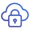Cloud security icon with padlock representing cybersecurity services.