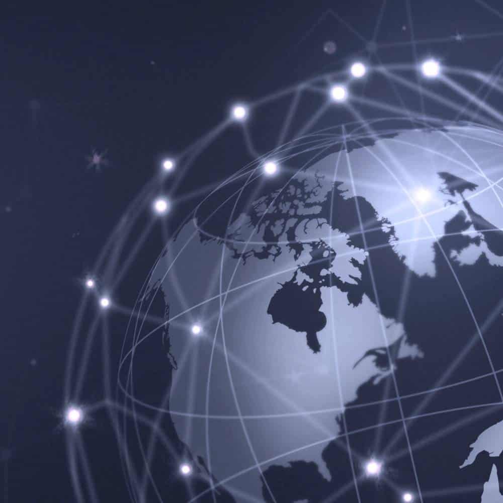 Global Cybersecurity Network Illustration Digital globe with interconnected nodes representing cybersecurity networks.