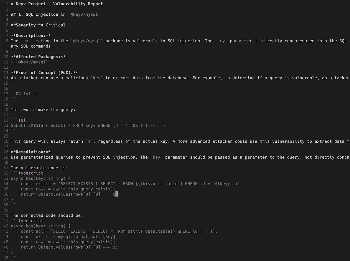 @keyv/mysql SQL Injection Vulnerability Analysis